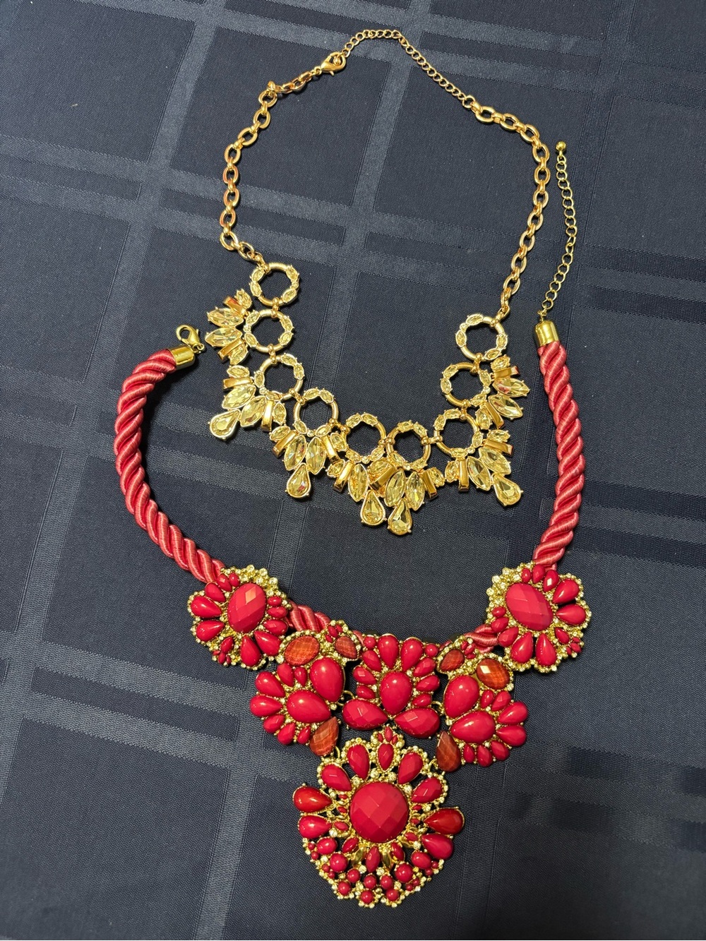 Statement Pink and Gold Floral Bib Necklaces